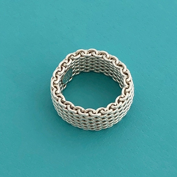 Size 5.5 Tiffany Silver Somerset Mesh Weave Ring - Picture 4 of 5